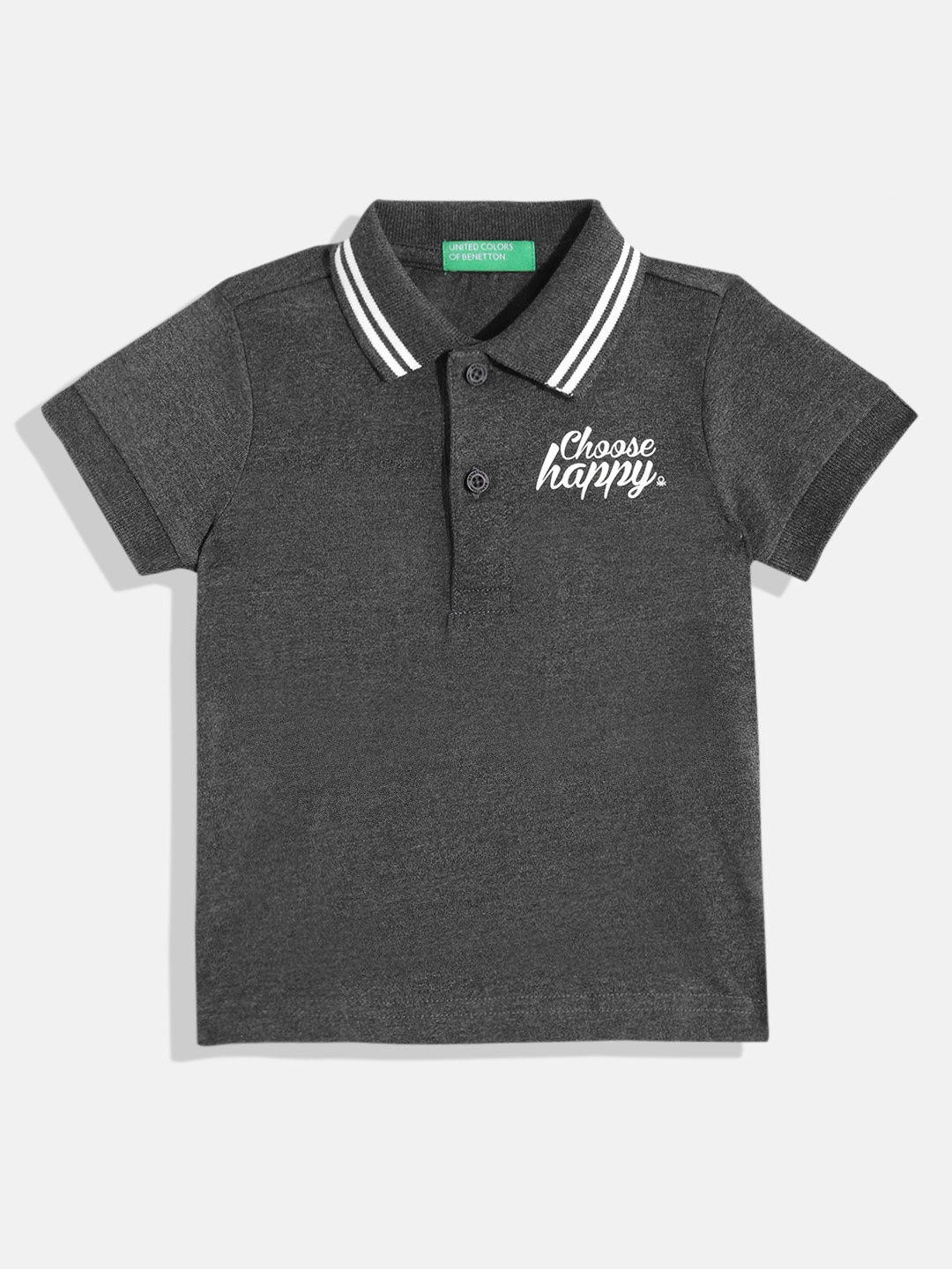 

United Colors of Benetton Boys Printed Detail Polo Collar T-shirt, Black