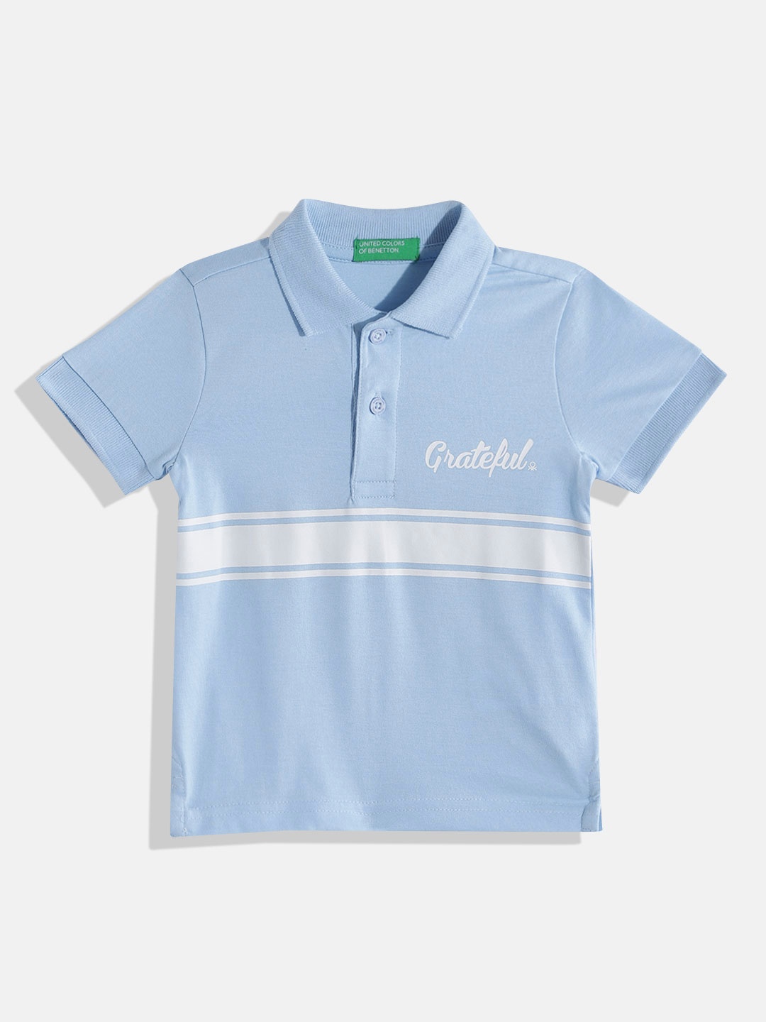 United Colors of Benetton Boys Striped Polo Collar T-shirt, Blue