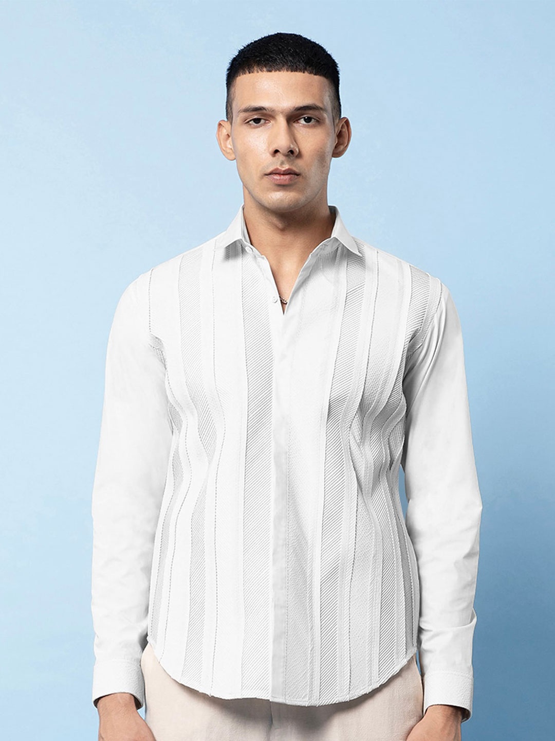 

Rohit Gandhi + Rahul Khanna Comfort Striped Cotton Casual Shirt, White