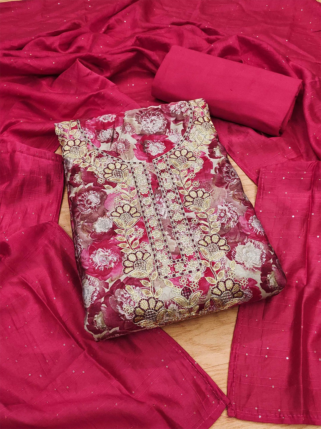 

KALINI Floral Embroidered Unstitched Dress Material, Pink
