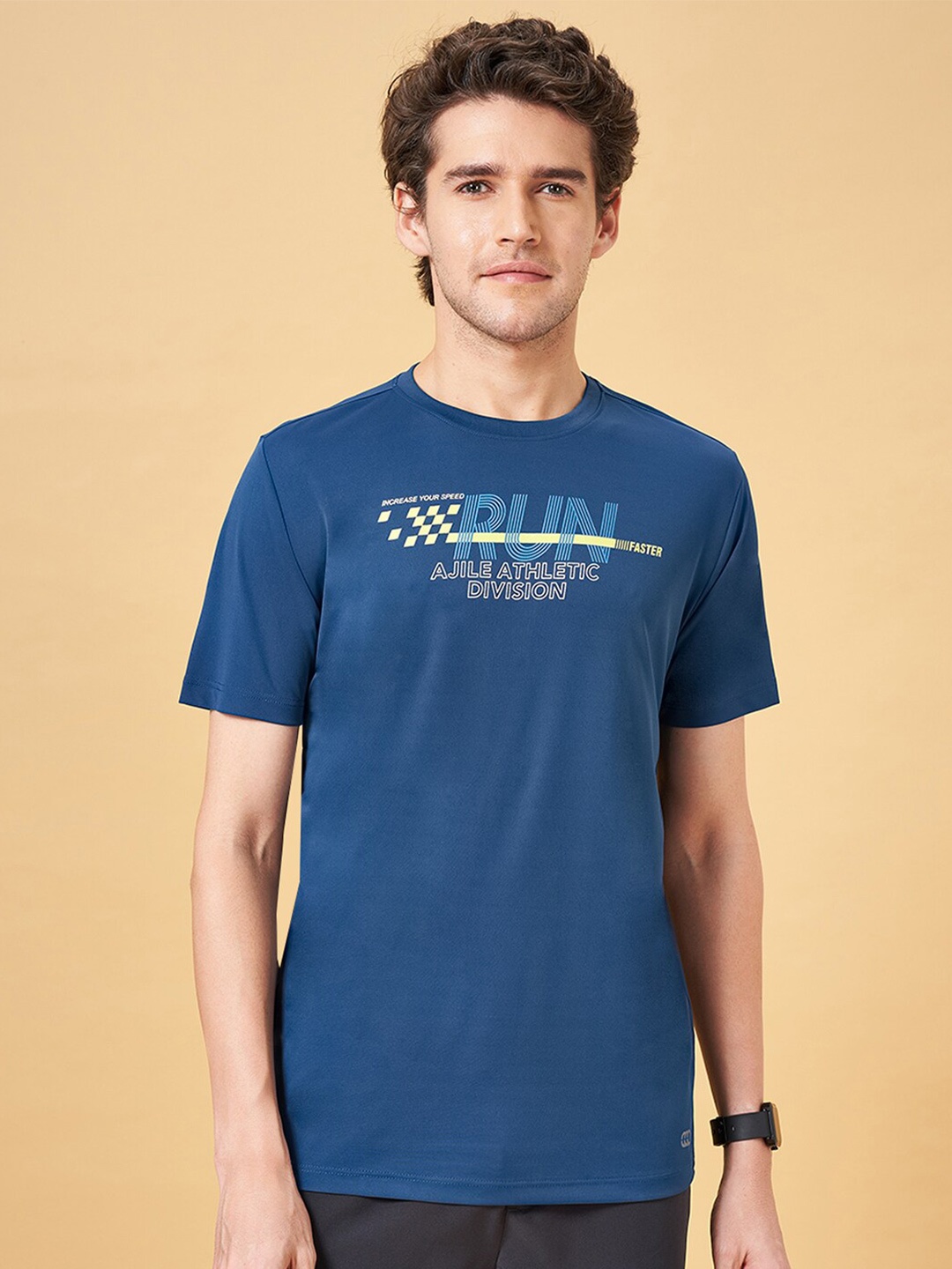 

Ajile by Pantaloons Typography Printed Round Neck Slim Fit T-shirt, Navy blue