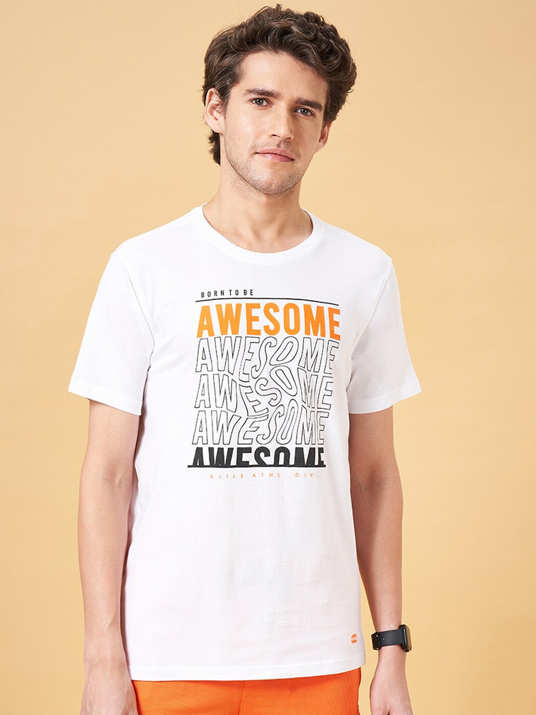 

Ajile by Pantaloons Typography Printed Pure Cotton Slim Fit T-shirt, White