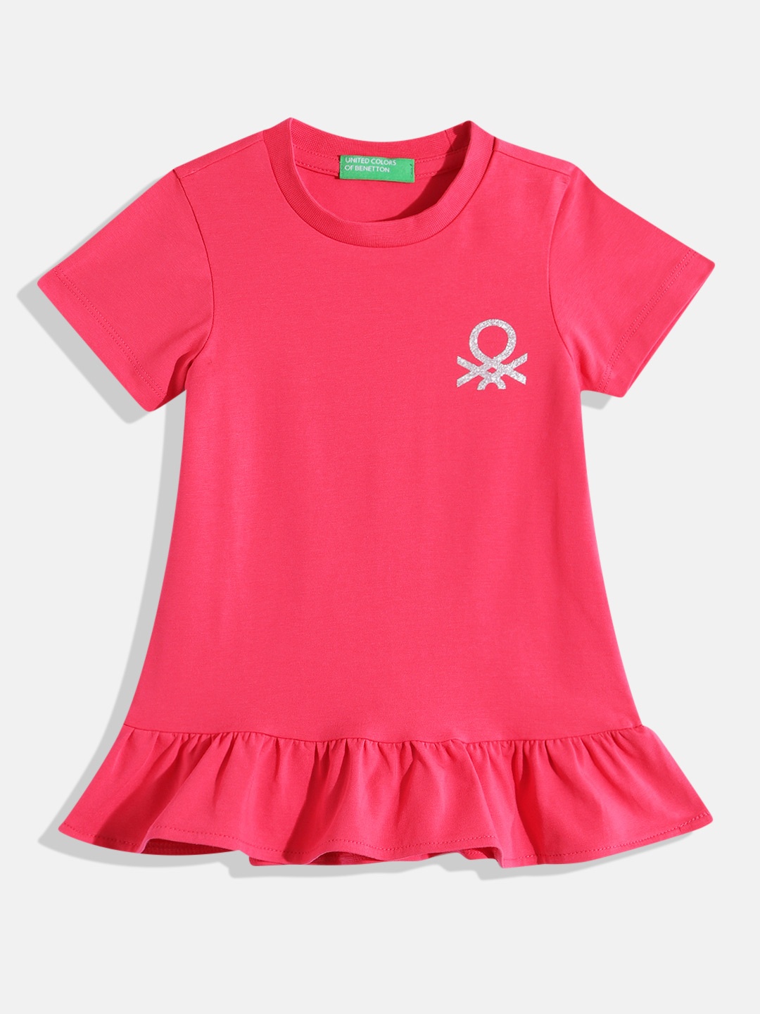 

United Colors of Benetton Girls Brand Logo Detail Drop-Waist Dress, Fuchsia