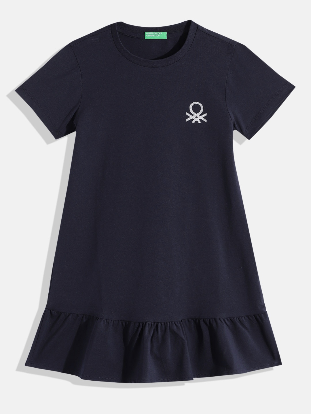 

United Colors of Benetton Girls Brand Logo Detail Drop-Waist Dress, Navy blue
