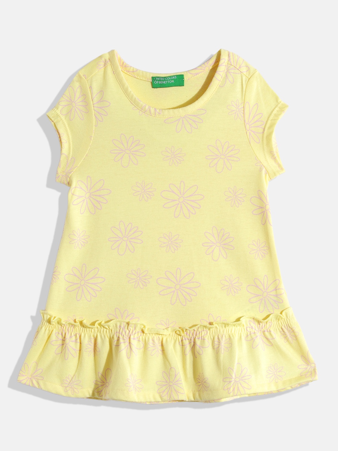 

United Colors of Benetton Girls Brand Logo Detail Drop-Waist Dress, Yellow