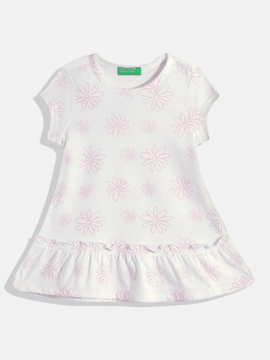 

United Colors of Benetton Girls Floral Printed A-Line Dress, White
