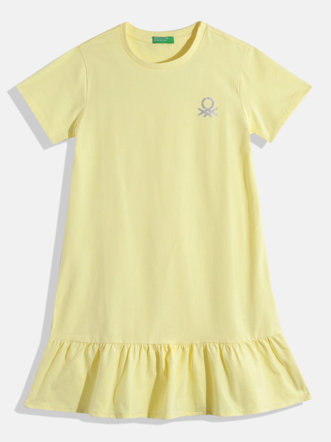 

United Colors of Benetton Girls Brand Logo Print Detail A-Line Dress, Yellow