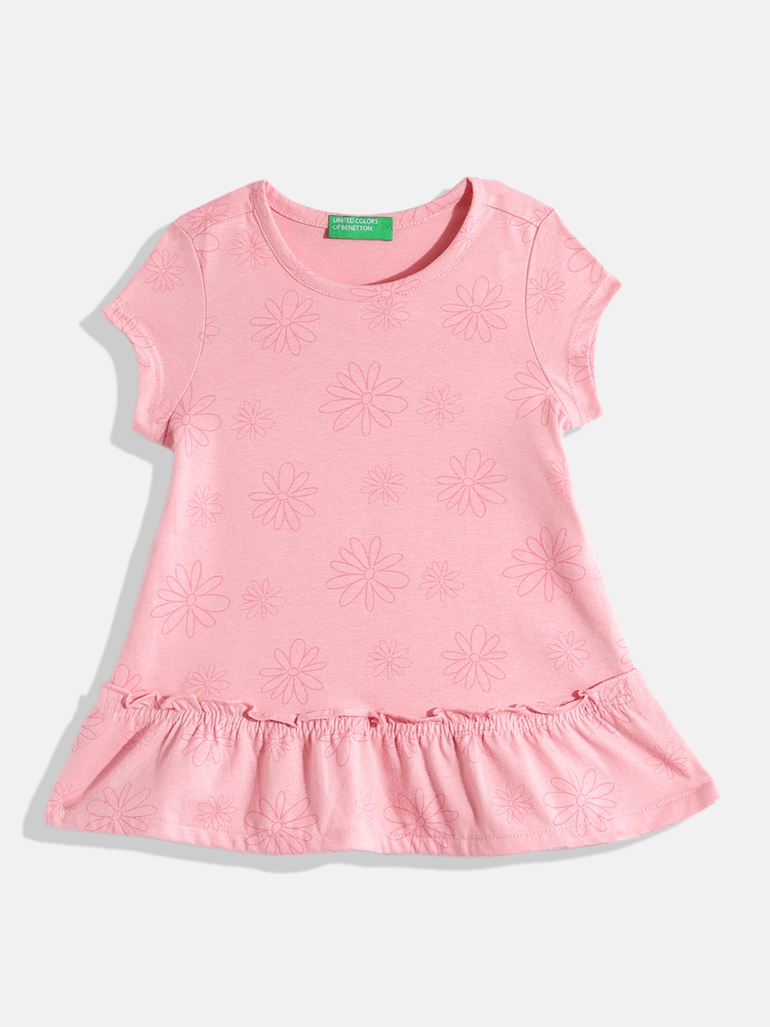 

United Colors of Benetton Girls Floral Printed A-Line Dress, Pink