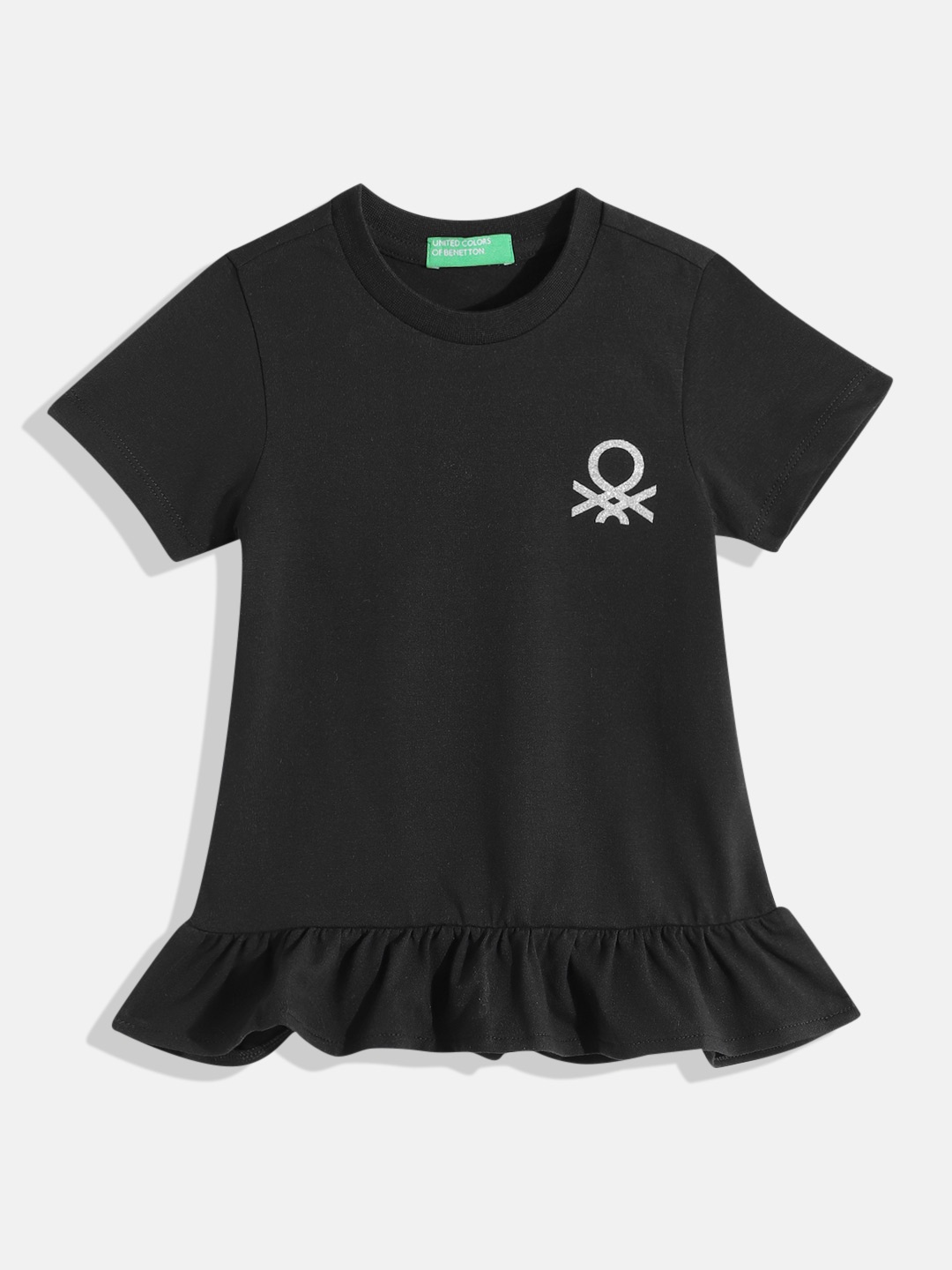 

United Colors of Benetton Girls Brand Logo Print Detail A-Line Dress, Black