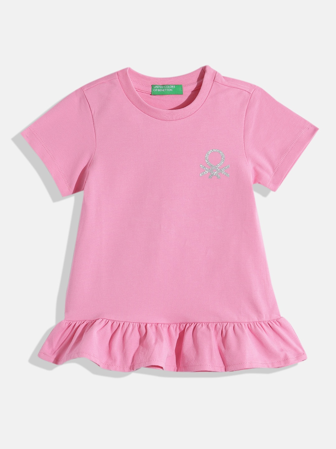

United Colors of Benetton Girls Brand Logo Print Detail A-Line Dress, Pink
