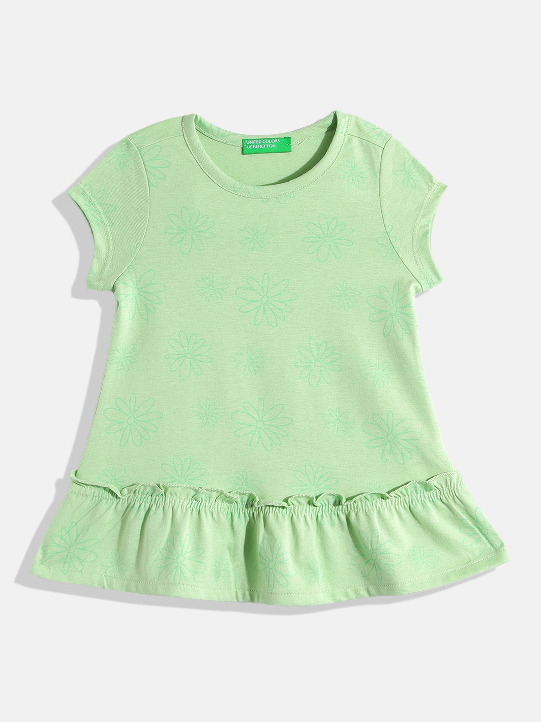 

United Colors of Benetton Girls Floral Printed A-Line Dress, Green