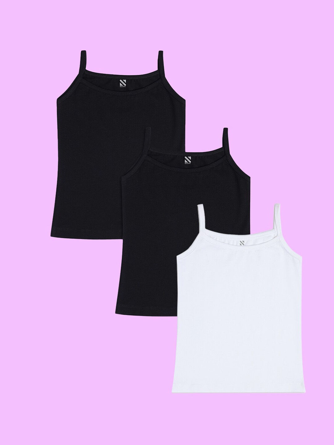 

NUSYL Girls Pack Of 3 Cotton Camisoles, Black