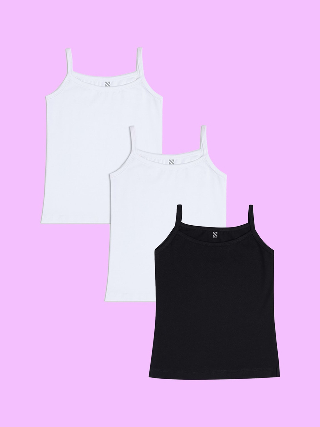 

NUSYL Girls Pack Of 3 Cotton Camisoles, Black