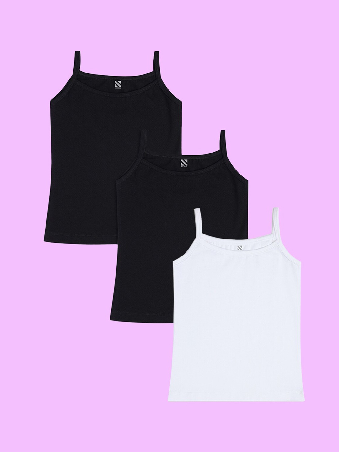 

NUSYL Girls Pack Of 3 Cotton Camisoles, Black