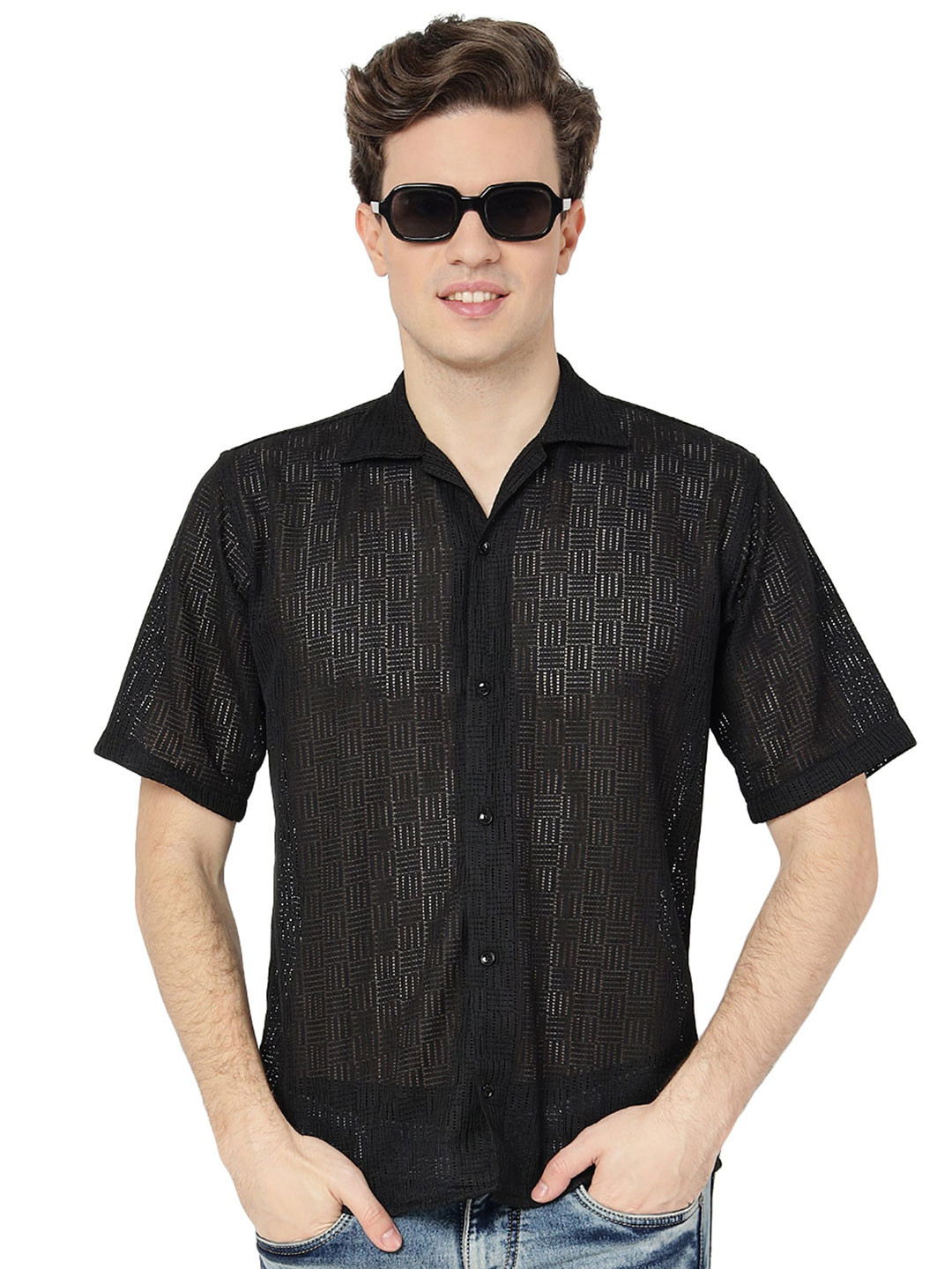 

GETCHI Self Design Comfort Casual Shirt, Black