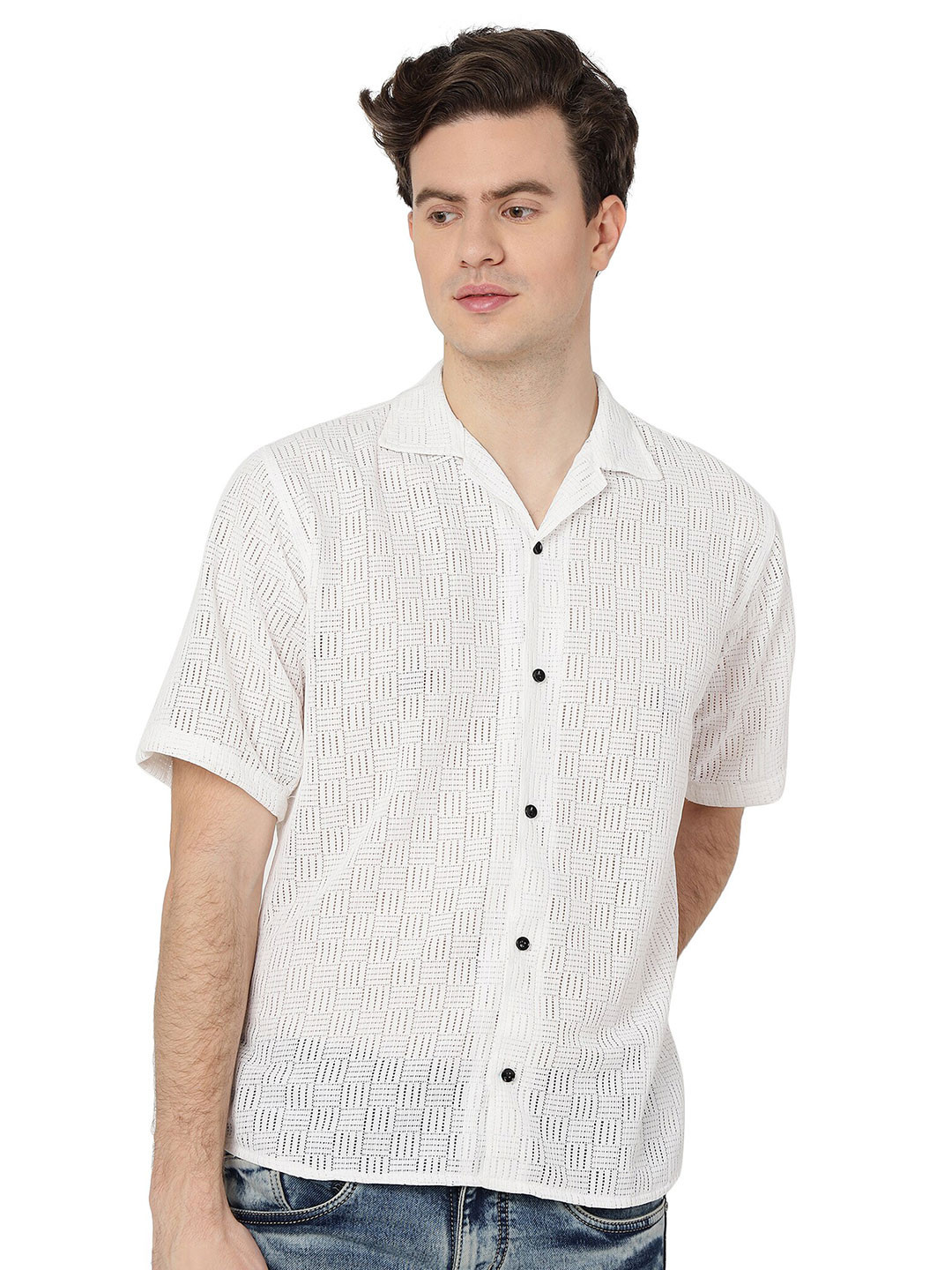 

GETCHI Self Design Comfort Casual Shirt, White