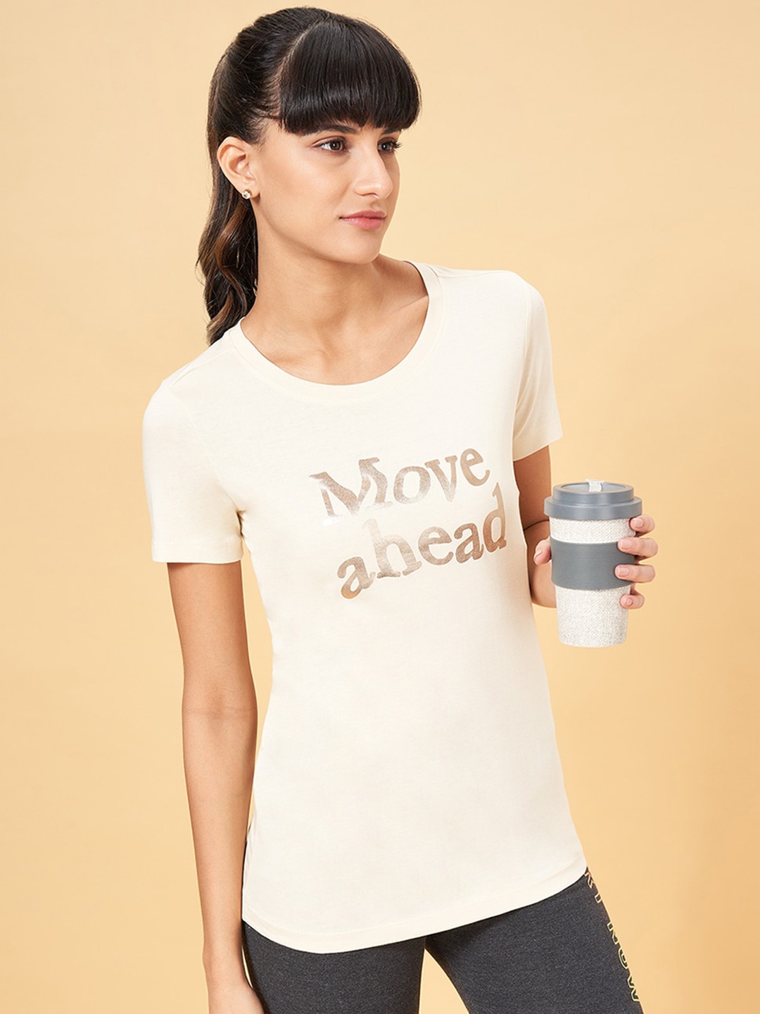 

Ajile by Pantaloons Typography Printed Pure Cotton T-shirt, Off white