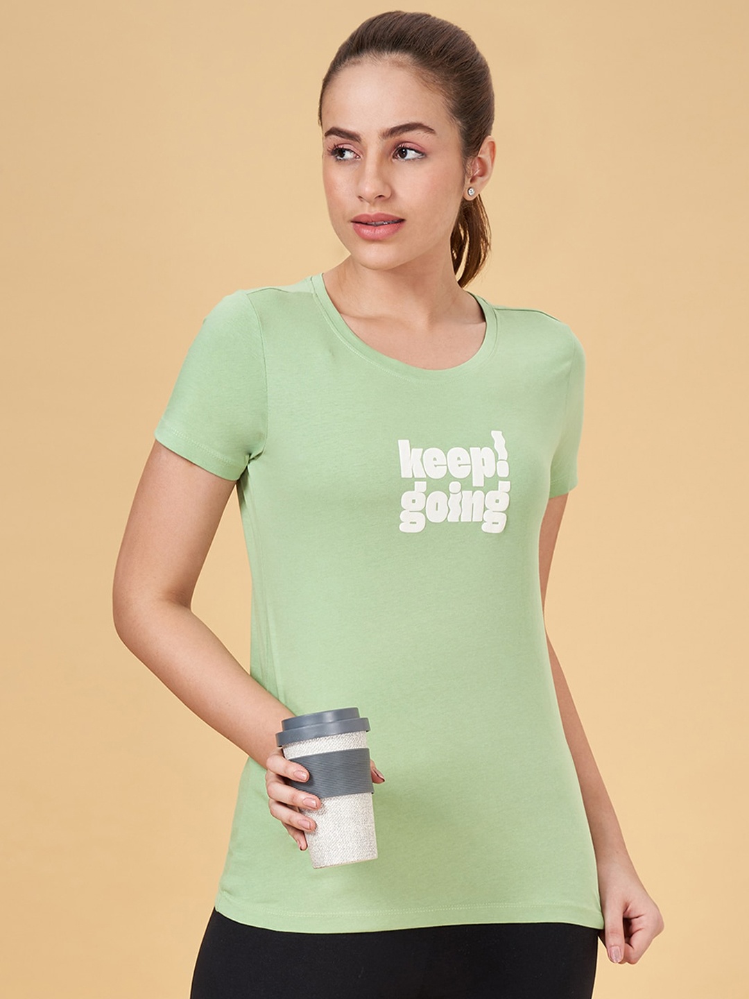 

Ajile by Pantaloons Typography Printed Round Neck Short Sleeves Cotton Regular T-shirt, Green