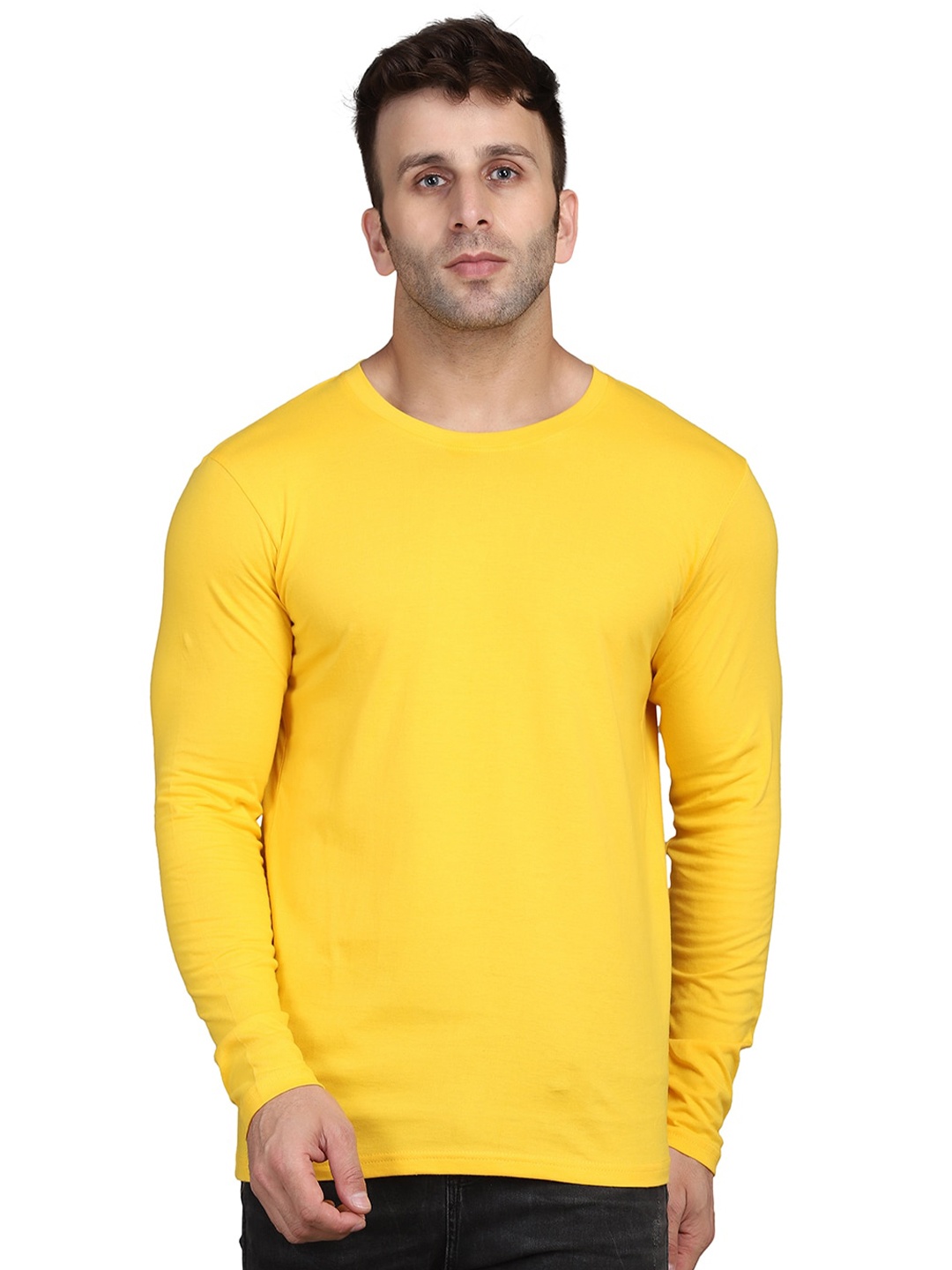 

SLOWLORIS Round Neck Cotton T-shirt, Yellow