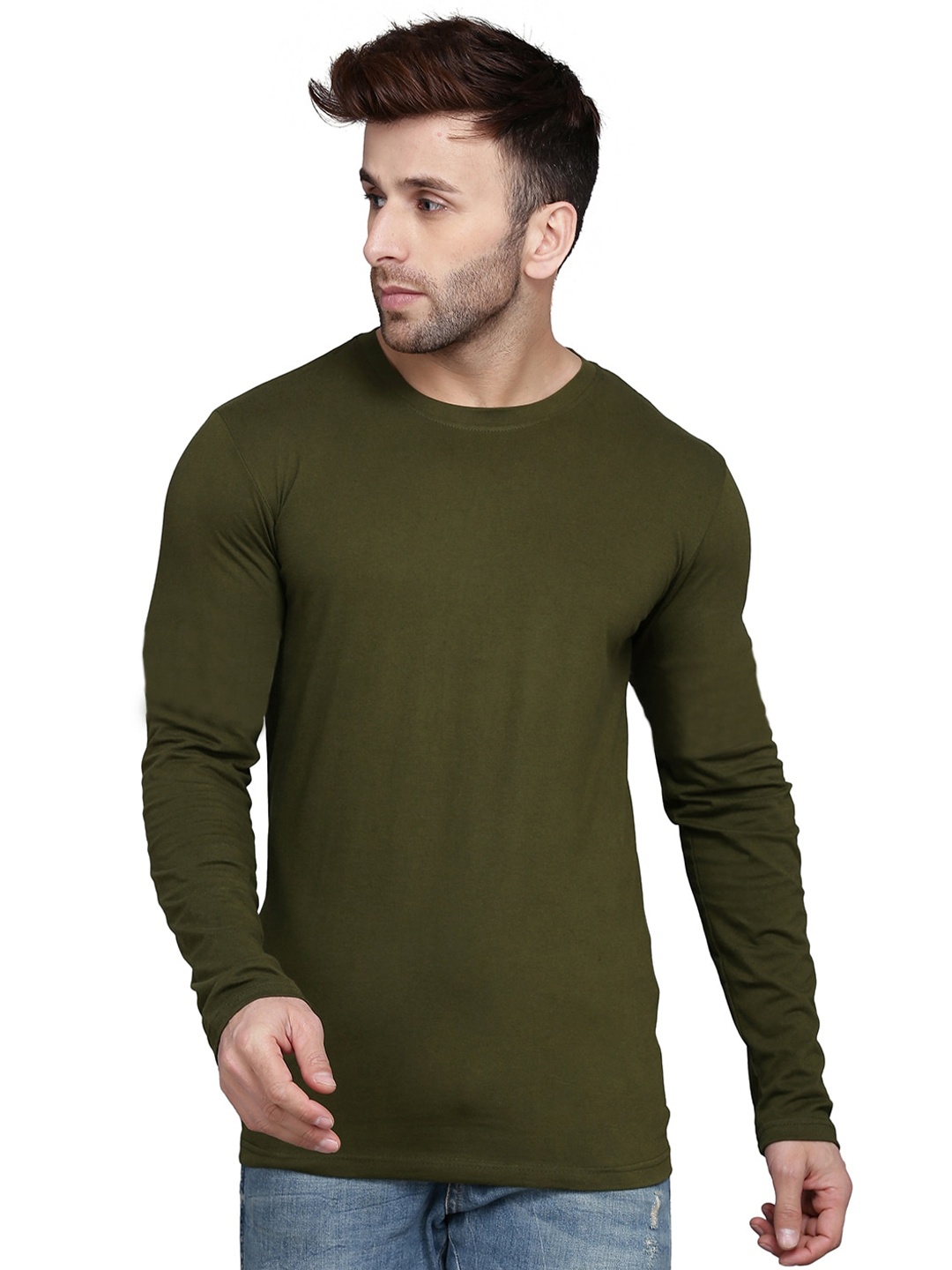 

SLOWLORIS Round Neck Cotton T-shirt, Olive