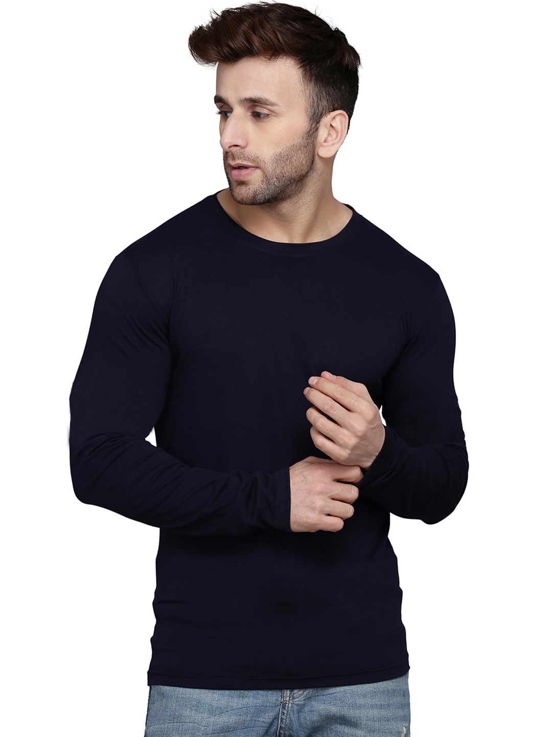 

SLOWLORIS Round Neck Cotton T-shirt, Navy blue