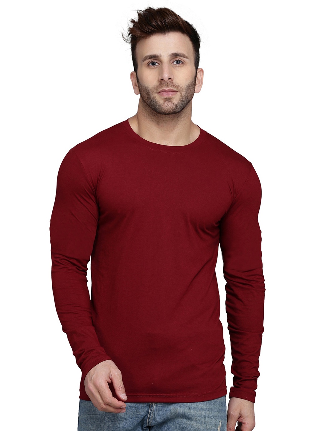 

SLOWLORIS Round Neck Cotton T-shirt, Maroon