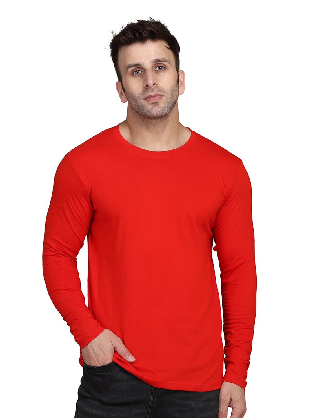 

SLOWLORIS Round Neck Long Sleeves T-shirt, Red