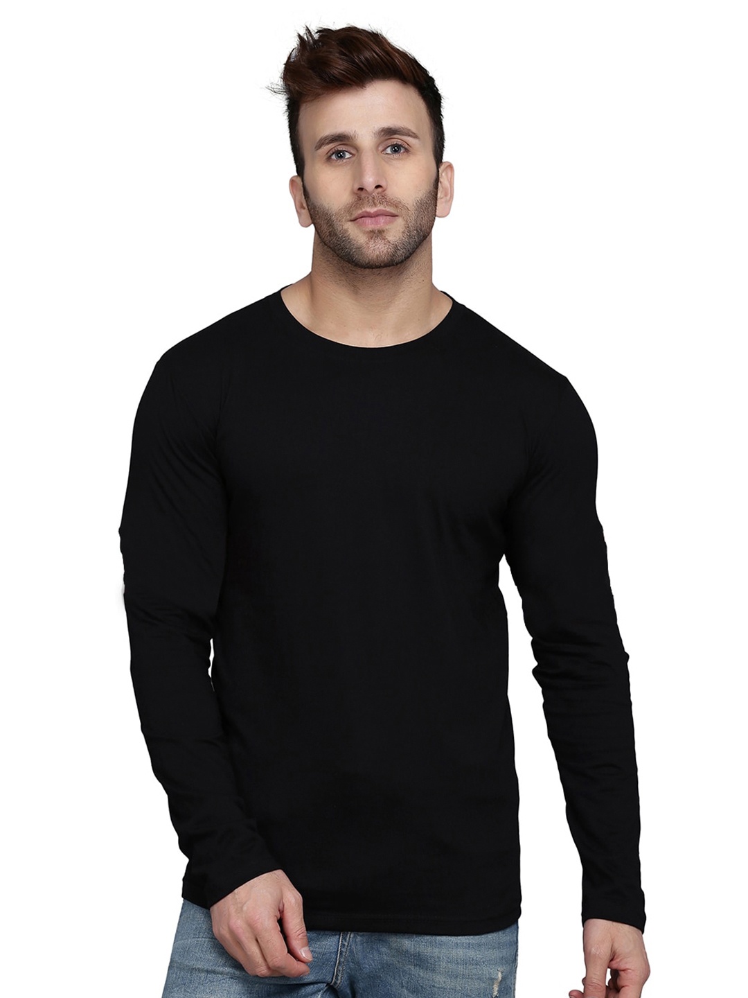 

SLOWLORIS Round Neck Long Sleeves T-shirt, Black