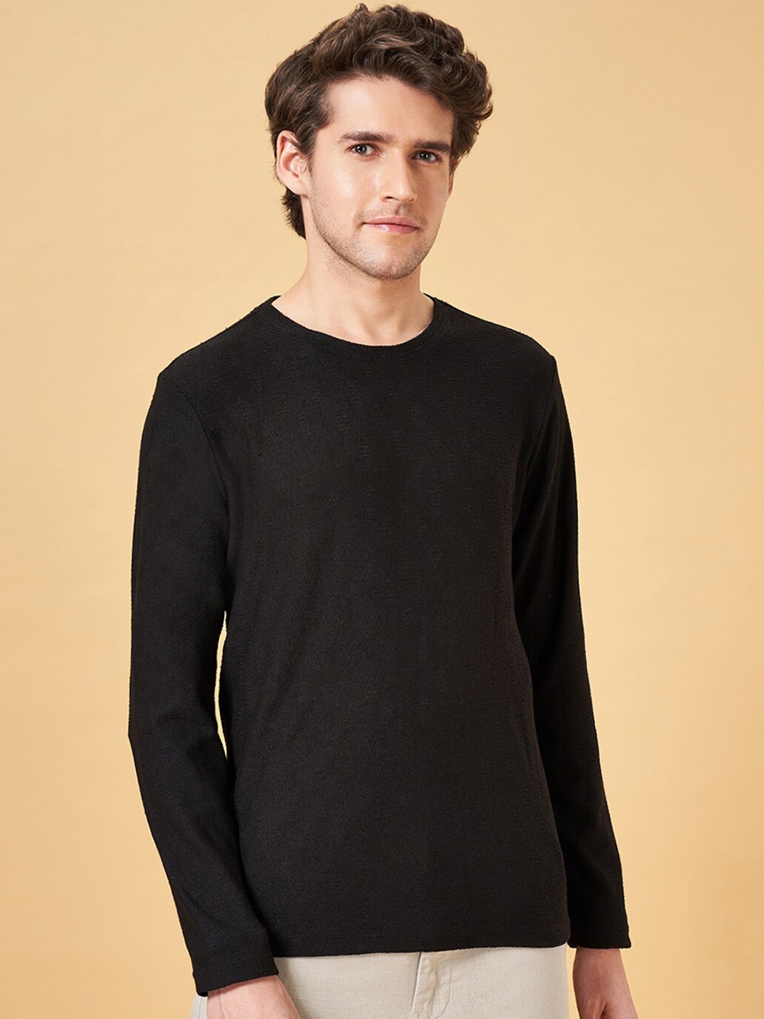 

7 Alt by Pantaloons Long Sleeves Round Neck Slim Fit T-shirt, Black