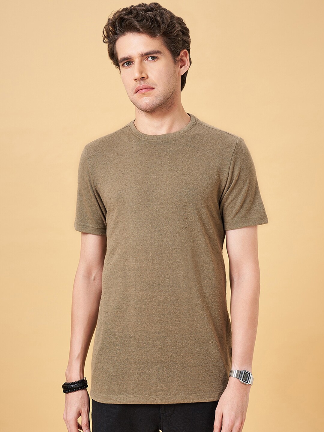 

7 Alt by Pantaloons Short Sleeves Slim Fit Round Neck T-shirt, Brown