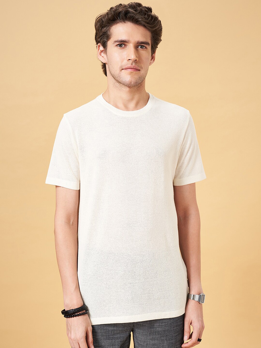 

7 Alt by Pantaloons Short Sleeves Slim Fit Round Neck T-shirt, White