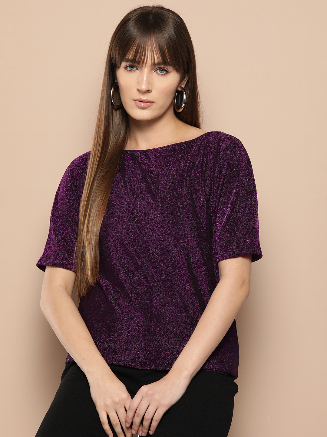 

Chemistry Solid Boat Neck Top, Purple