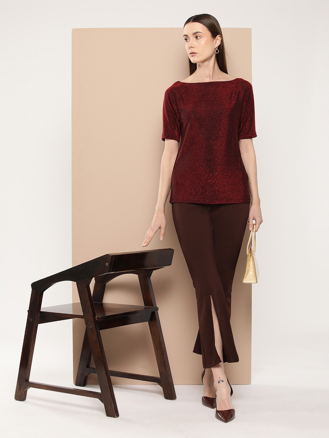 

Chemistry Solid Boat Neck Top, Red