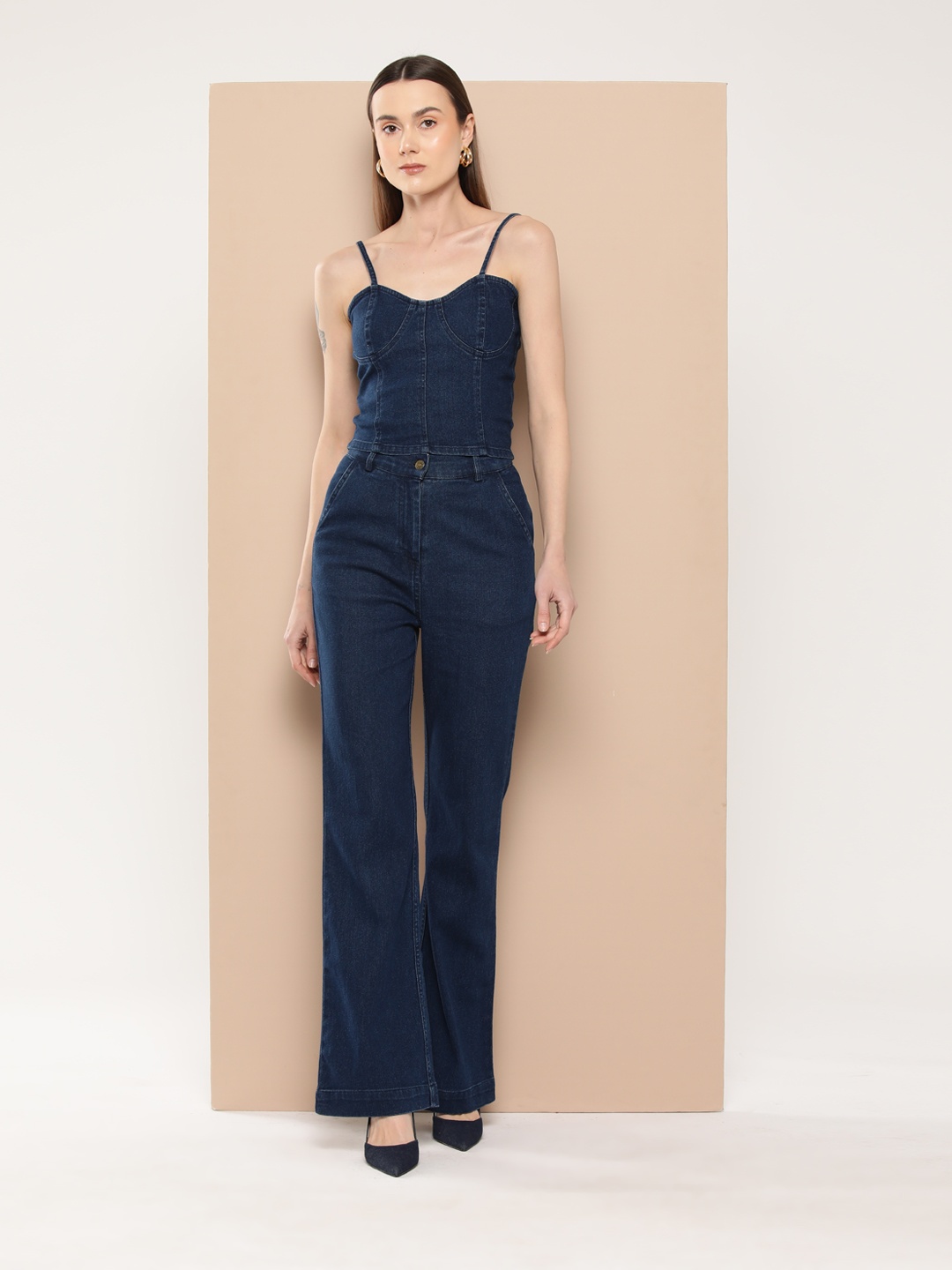 

Chemistry Denim Top with Flared Jeans, Navy blue