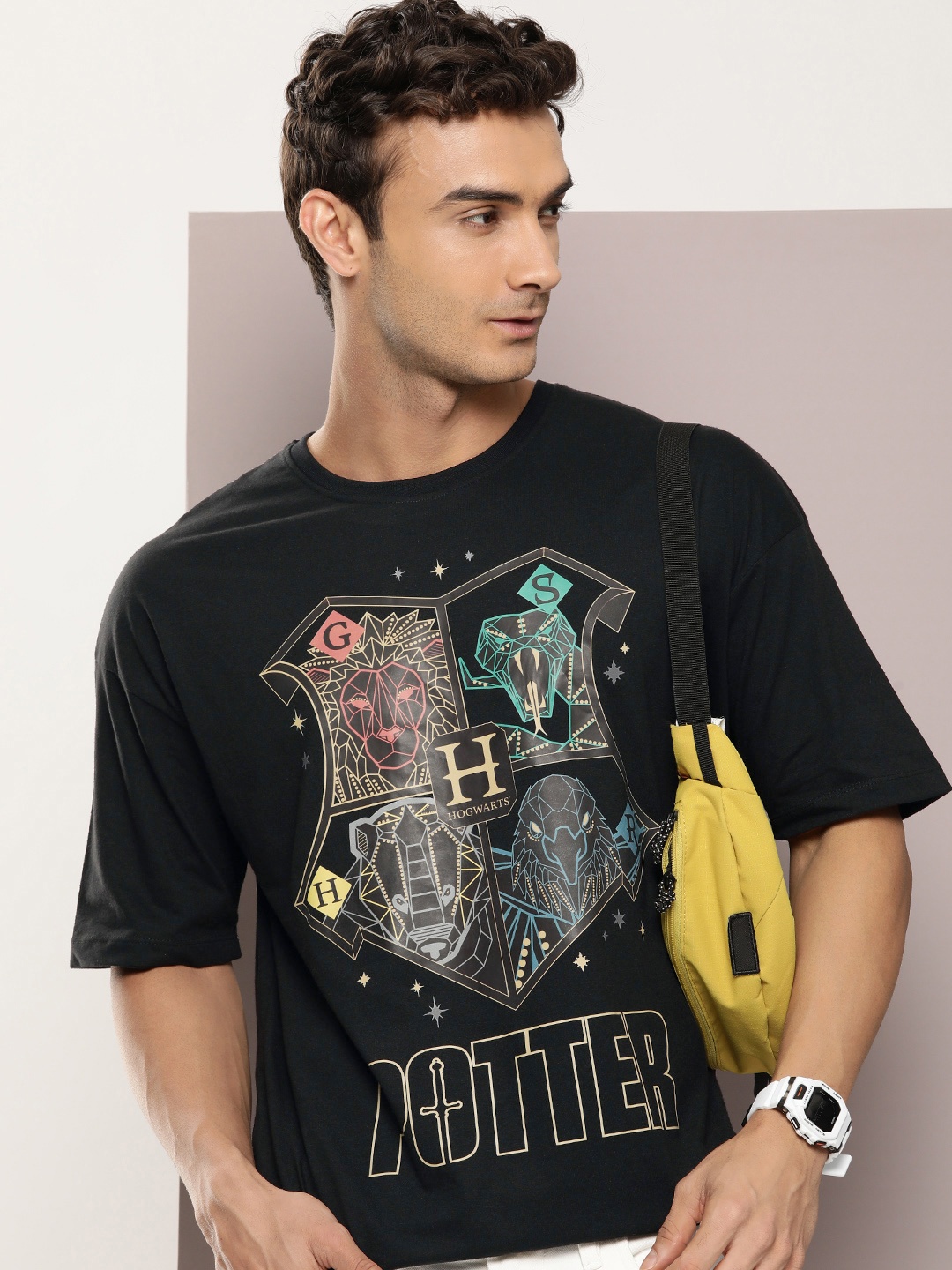 

Kook N Keech Harry Potter Men Graphic Printed Oversized T-shirt, Black
