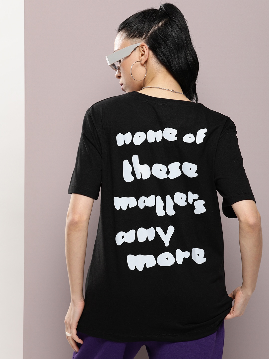 

Kook N Keech Women Typography Printed Oversized T-shirt, Black