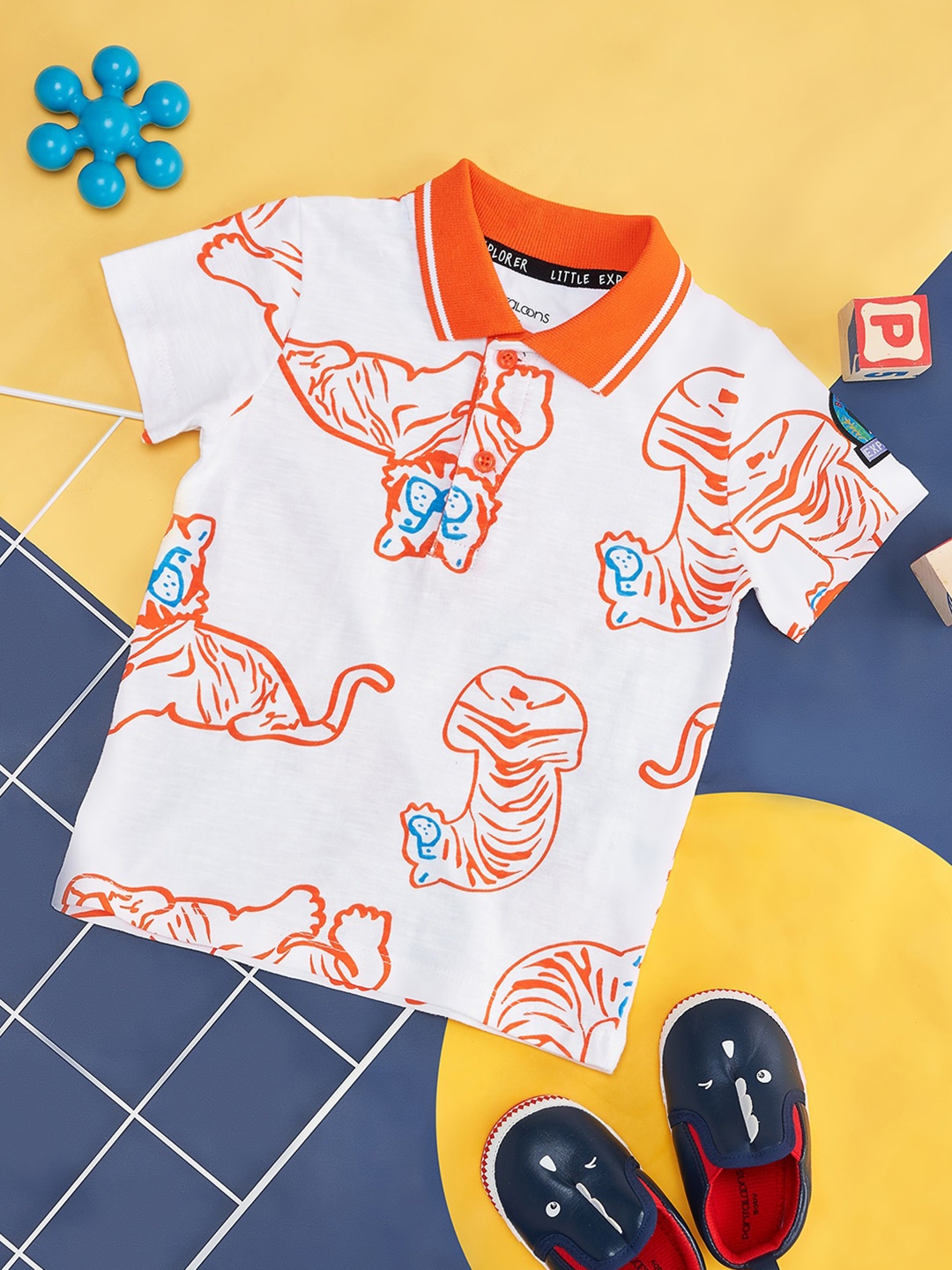 

Pantaloons Baby Boys Printed Cotton Polo Collar T-shirt, White