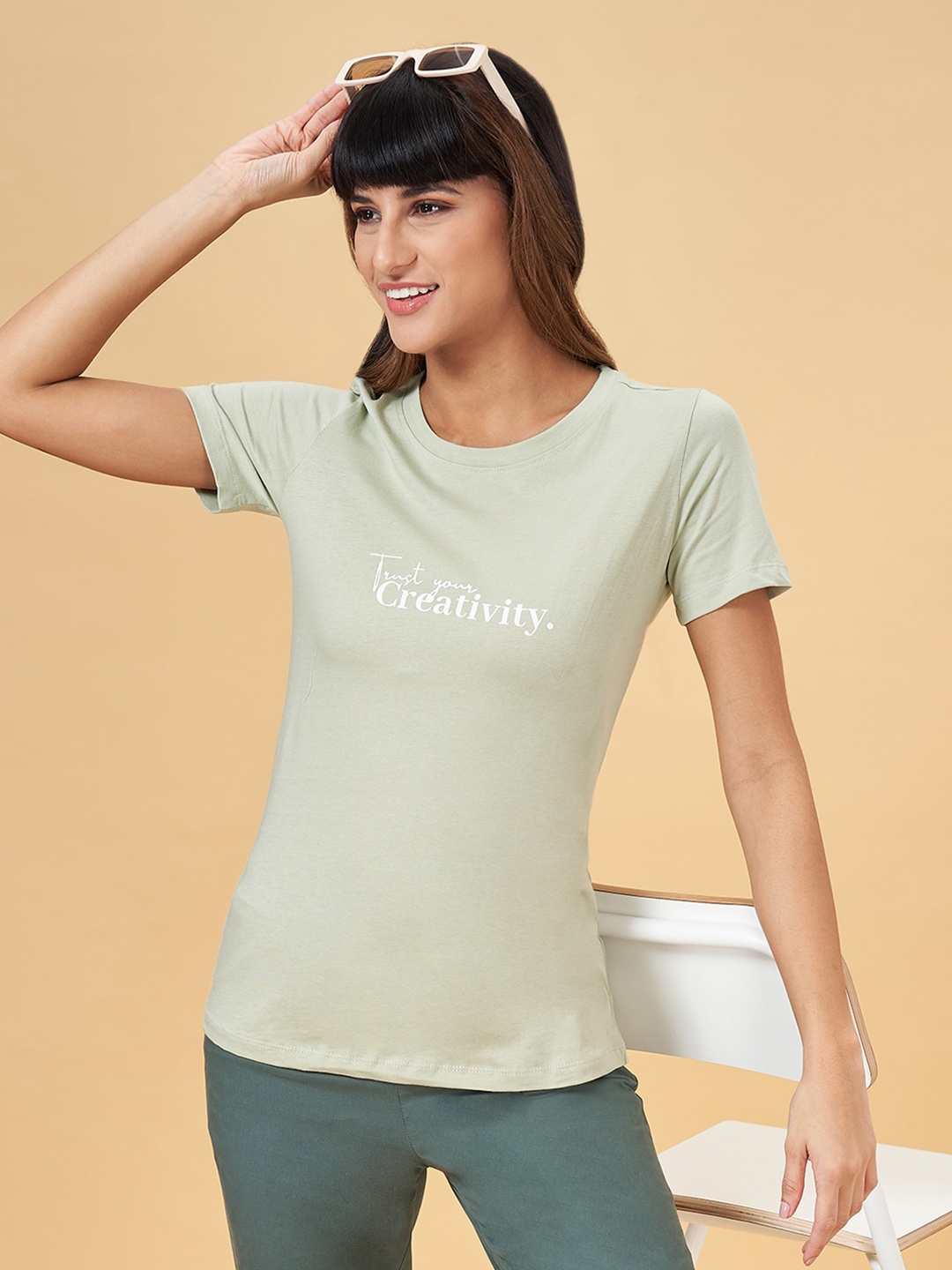 

Honey by Pantaloons Typography Printed Pure Cotton T-shirt, Olive