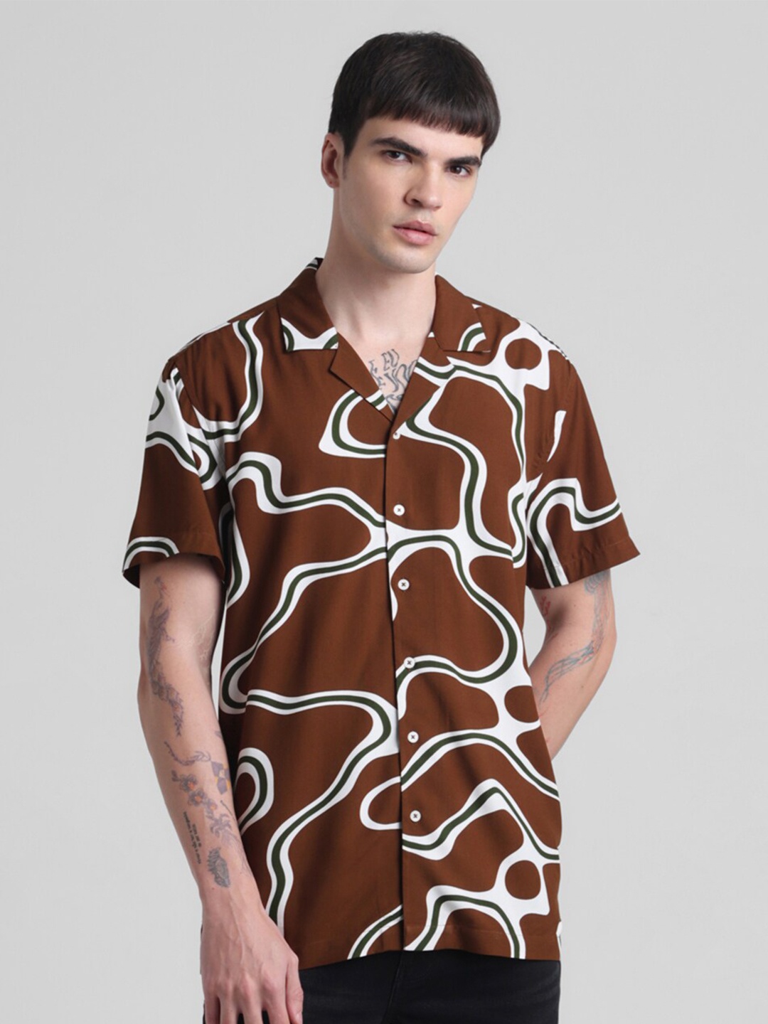 

Jack & Jones Abstract Printed Casual Shirt, Brown