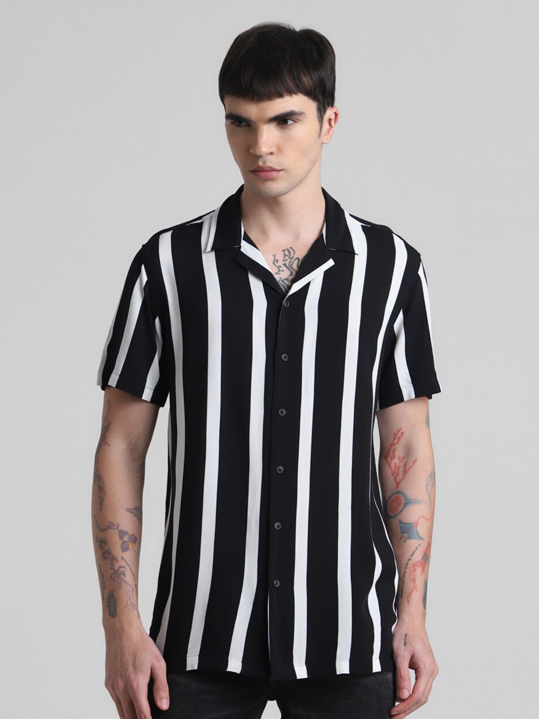 

Jack & Jones Striped Spread Collar Casual Shirt, Black