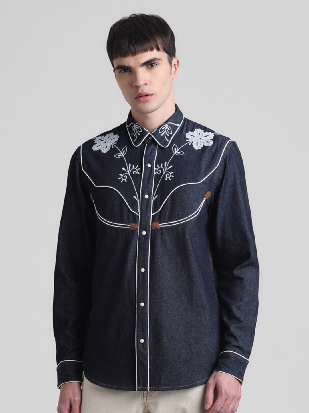 

Jack & Jones Floral Printed Slim Fit Pure Cotton Casual Shirt, Blue