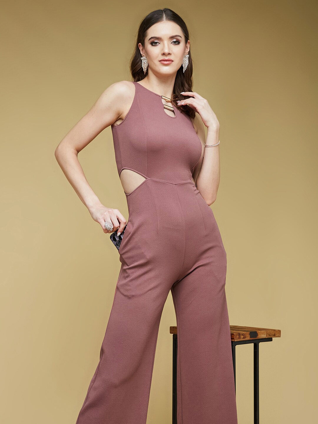 

DressBerry Mauve Georgette Waist Cut-Out Jumpsuit