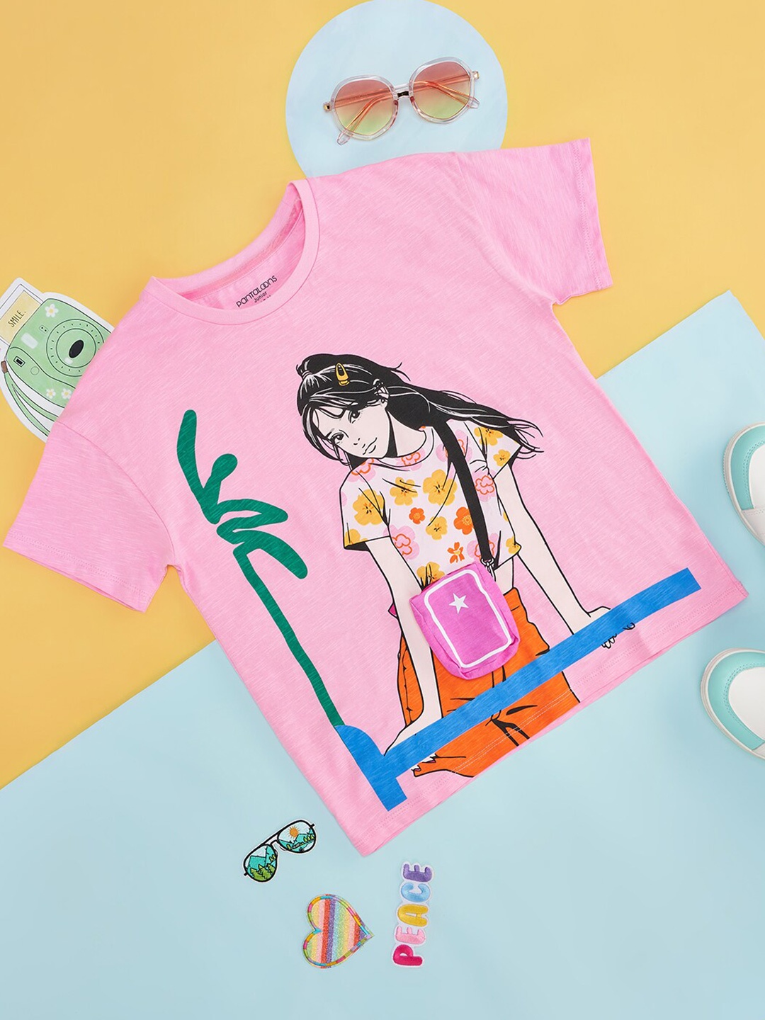 

Pantaloons Junior Girls Graphic Printed Round Neck Cotton Casual T-shirt, Pink