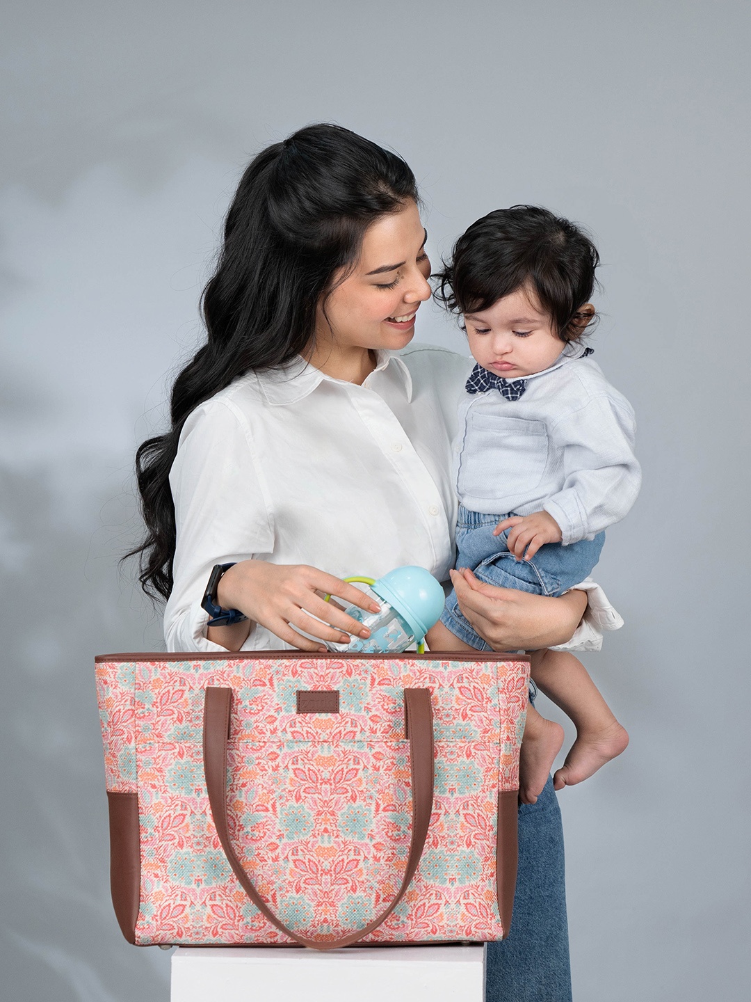 

ZOUK Mangalore Blossoms Printed Vegan Leather Shoulder Diaper Bag, Pink