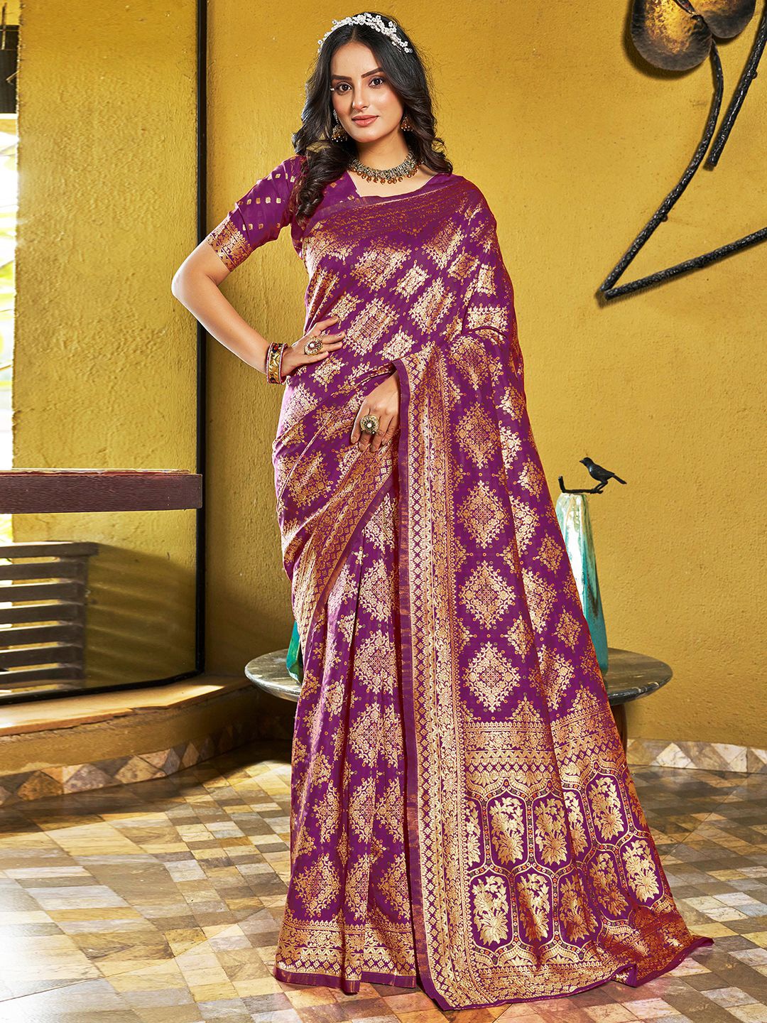 

KALINI Woven Design Zari Banarasi Saree, Purple