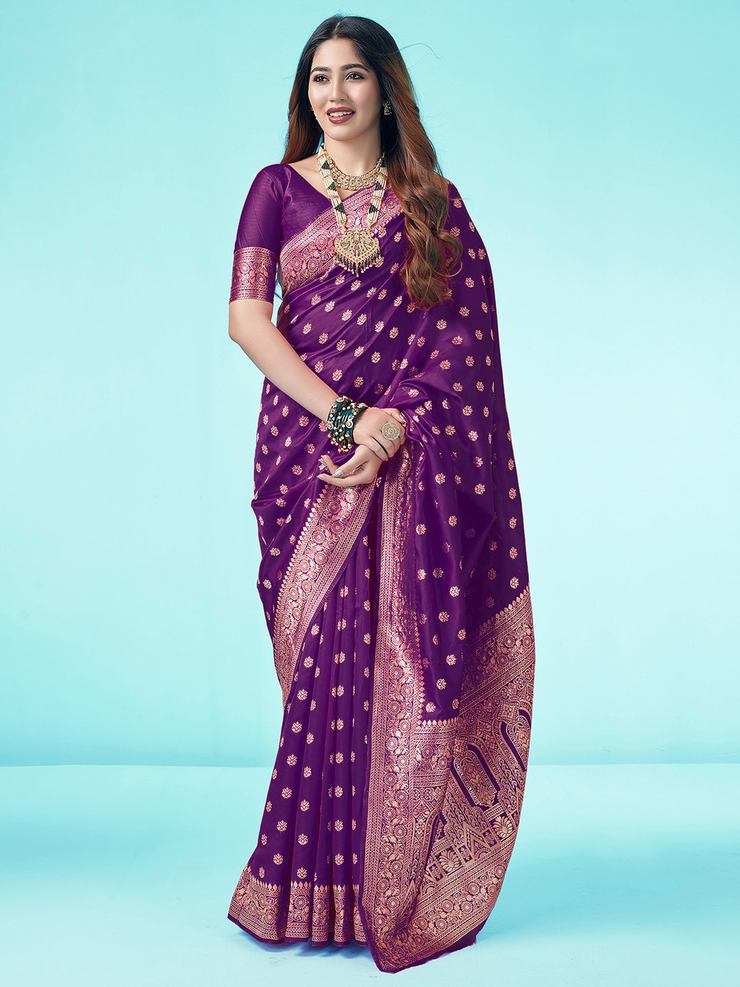 

KALINI Woven Design Zari Banarasi Saree, Purple