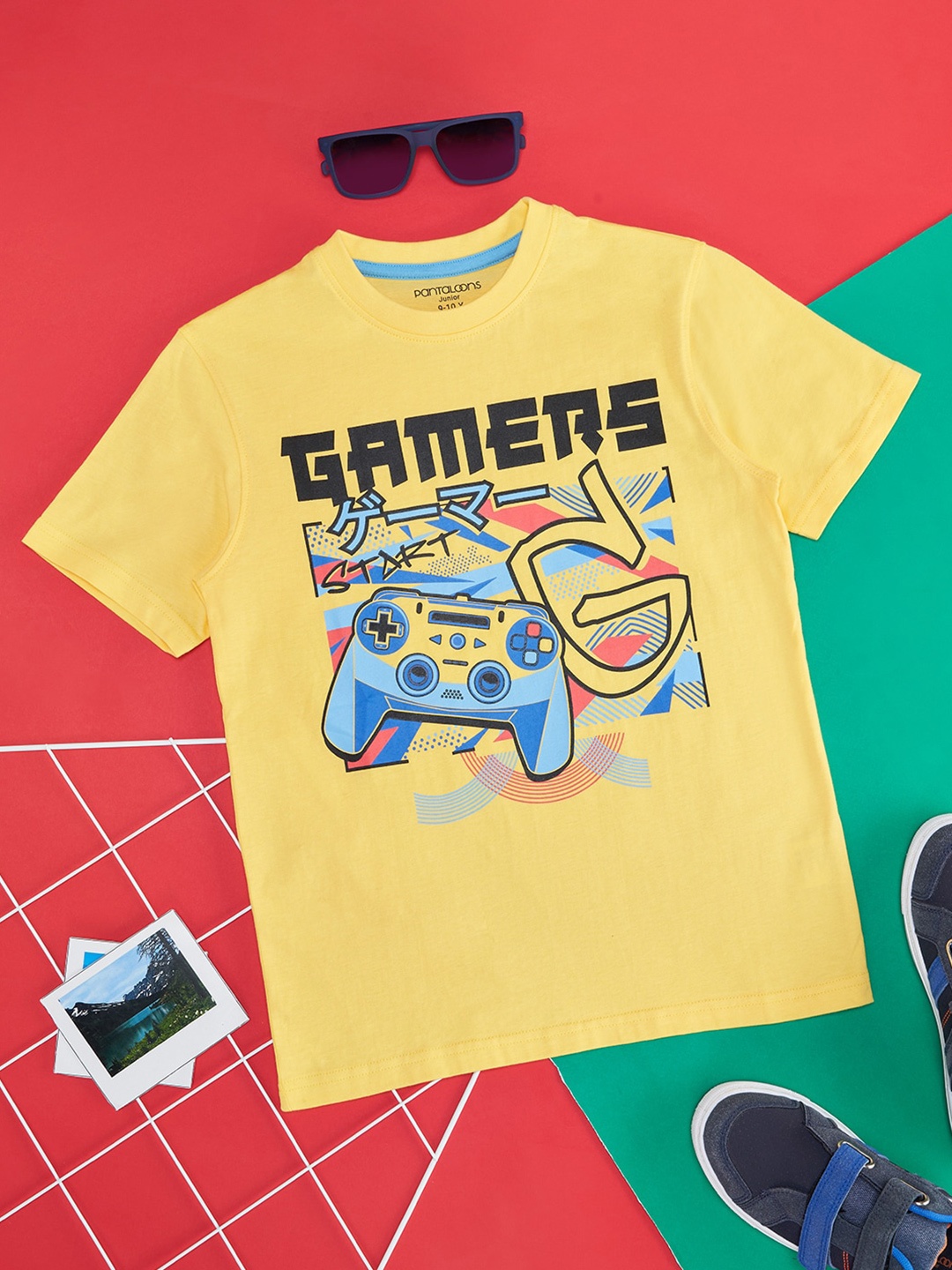 

Pantaloons Junior Boys Graphic Printed Round Neck Cotton T-shirt, Yellow