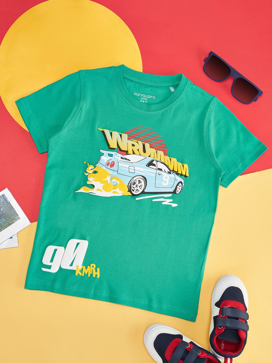 

Pantaloons Junior Boys Graphic Printed Round Neck Cotton T-shirt, Green