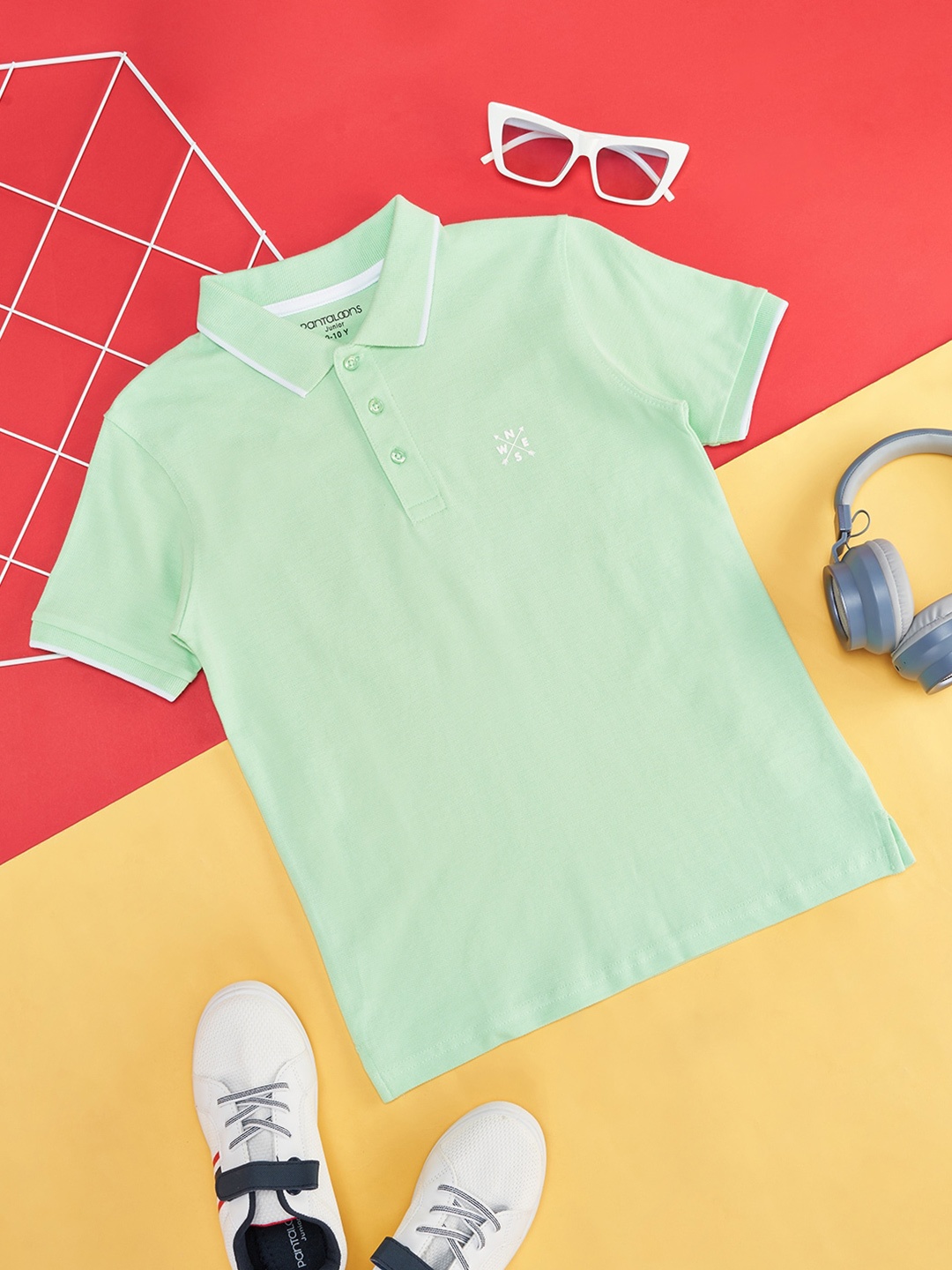 Pantaloons Junior Boys Polo Collar Cotton T-shirt, Green
