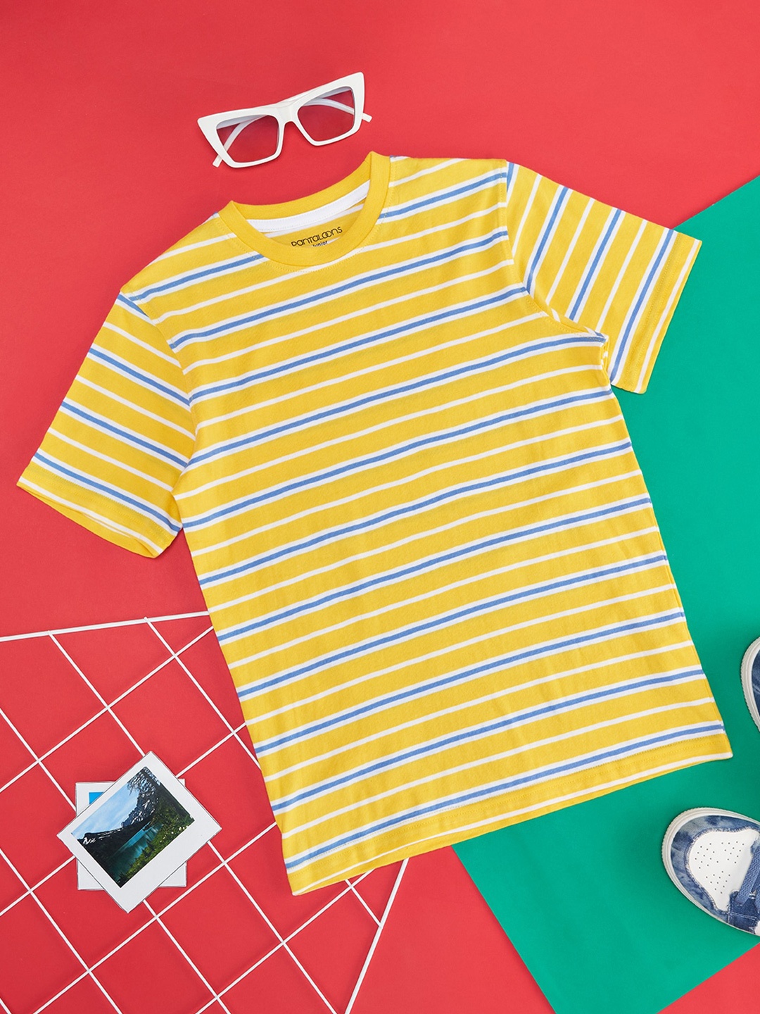 

Pantaloons Junior Boys Striped Round Neck Cotton T-shirt, Yellow
